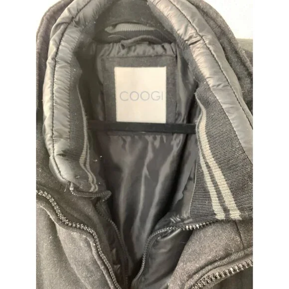 Coogi Mens Charcoal Black Wool Puffer Jacket Quilt Bomber 2XL 8757 Snap